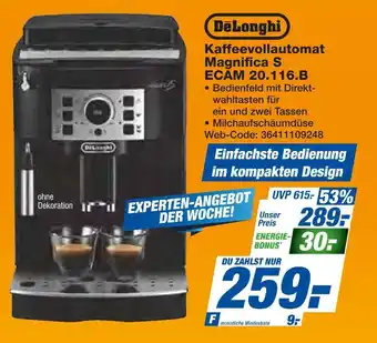 Expert Delonghi kaffeevollautomat magnifica s ecam 20.116.b Angebot