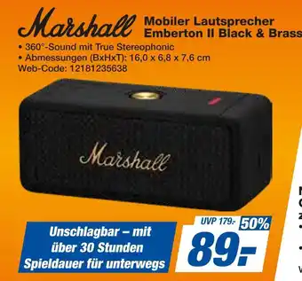 Expert Marshall mobiler lautsprecher emberton ii black & brass Angebot