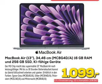 Euronics Apple macbook air (13“), 34,46 cm (mc8g4d/a) 16 gb ram und 256 gb ssd, ki-fähige geräte Angebot