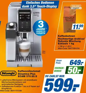 Expert Delonghi kaffeevollautomat dinamica plus ecam 370.95.s Angebot