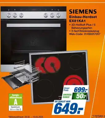 Expert Siemens einbau-herdset ex81ka1 Angebot