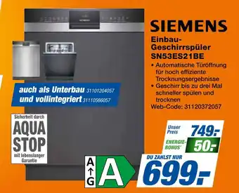 Expert Siemens einbau-geschirrspüler sn53es21be Angebot