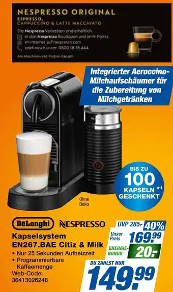 Expert Delonghi nespresso kapselsystem en267.bae citiz & milk Angebot