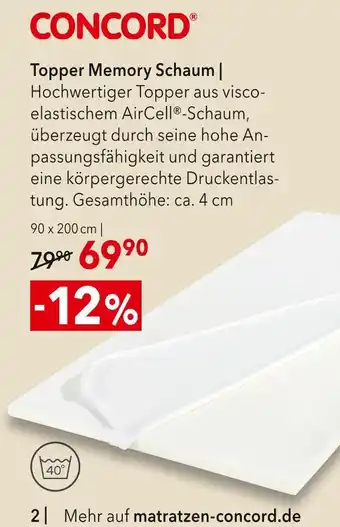 Matratzen Concord Concord topper memory schaum Angebot