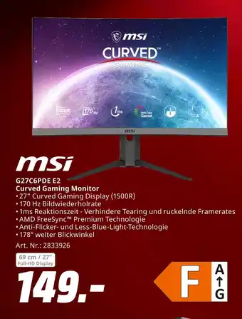 MediaMarkt Msi g27c6pde e2 curved gaming monitor Angebot