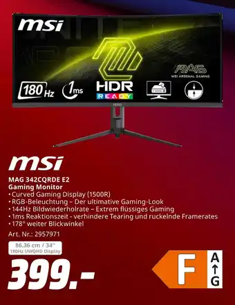 MediaMarkt Msi mag 342cqrde e2 gaming monitor Angebot