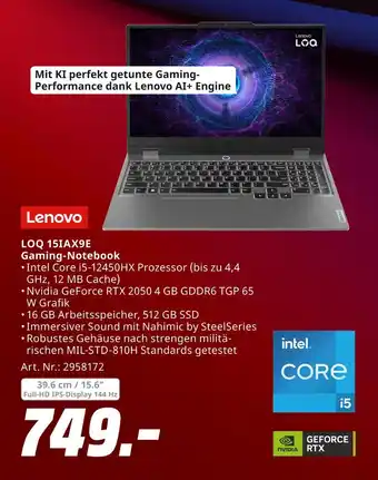 MediaMarkt Lenovo loq 15iax9e gaming-notebook Angebot