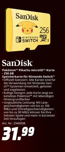 MediaMarkt Sandisk pokémon pikachu microsd-karte - 256 gb Angebot