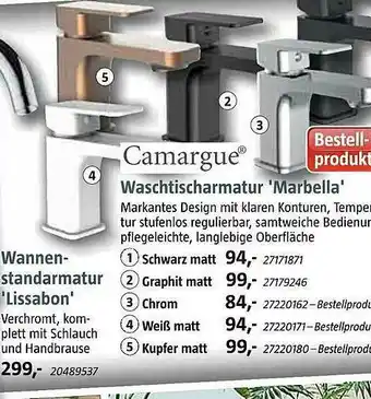 Bauhaus Camargue Waschtischarmatur „marbella“ Angebot