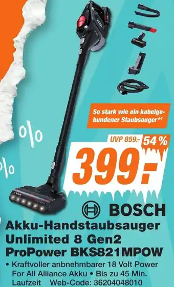 K+B Expert BOSCH Akku-Handstaubsauger Unlimited 8 Gen2 ProPower BKS821MPOW Angebot