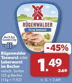 Combi Rügenwalder Teewurst oder Leberwurst im Becher Angebot