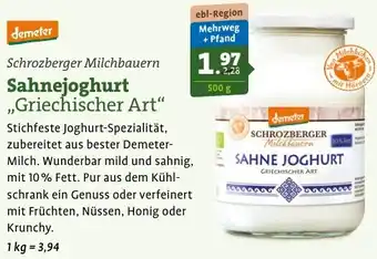 Ebl Naturkost demeter Schrozberger Milchbauern Sahnejoghurt ,,Griechischer Art" Angebot