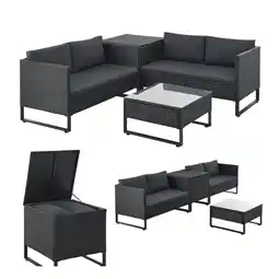 Netto Marken-Discount Juskys Polyrattan Lounge Santorini - Outdoor Sitzecke mit Beistelltisch & Auflagenbox - Schwarz Angebot