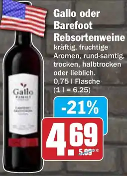 AEZ Gallo oder Barefoot Rebsortenweine Angebot