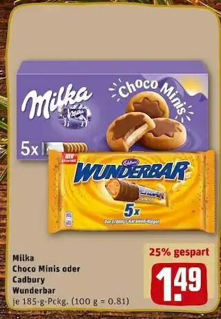 REWE Milka choco minis oder cadbury wunderbar Angebot