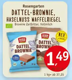 Erdkorn Biomarkt Rosengarten dattel-brownie, haselnuss waffelriegel Angebot