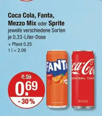 V Markt Coca cola, fanta, mezzo mix oder sprite Angebot