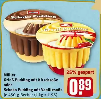 REWE Müller grieß pudding mit kirschsoße oder schoko pudding mit vanillesoße Angebot