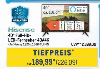 METRO Hisense 40“ full-hd- led-fernseher 40a4k Angebot