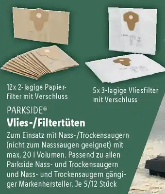 Lidl PARKSIDE Vlies-/Filtertüten Angebot