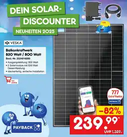 Netto Marken-Discount VESKA Balkonkraftwerk 830 Watt / 800 Watt Angebot