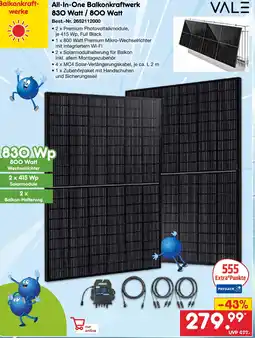 Netto Marken-Discount VALE All-In-One Balkonkraftwerk 830 Watt / 800 Watt Angebot