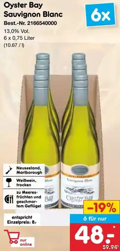 Netto Marken-Discount Oyster Bay Sauvignon Blanc Angebot