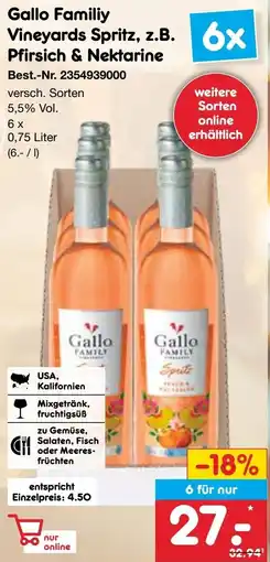 Netto Marken-Discount Gallo Family Vineyards Spritz, z.B. Pfirsich & Nektarine Angebot