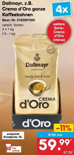 Netto Marken-Discount Dallmayr, z.B. Crema d'Oro ganze Kaffeebohnen Angebot