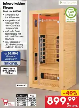 Netto Marken-Discount ARTSAUNA Infrarotkabine Kiruna Angebot