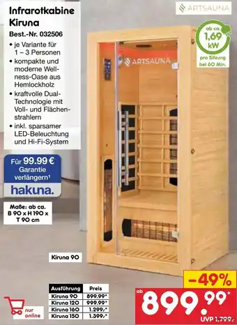 Netto Marken-Discount ARTSAUNA Infrarotkabine Kiruna Angebot