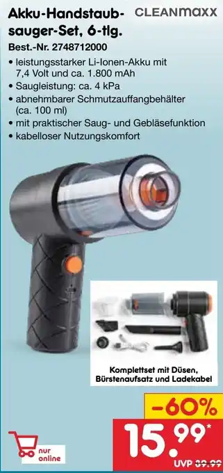 Netto Marken-Discount Cleanmaxx Akku-Handstaubsauger-Set, 6-tlg. Angebot