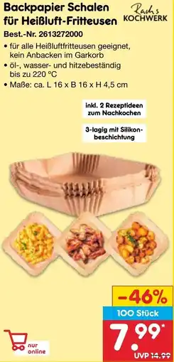 Netto Marken-Discount Rachs Kochwerk Backpapier Schalen für Heißluft-Fritteusen Angebot