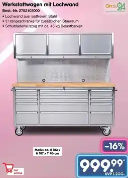 Netto Marken-Discount Ondis 24 Werkstattwagen mit Lochwand Angebot