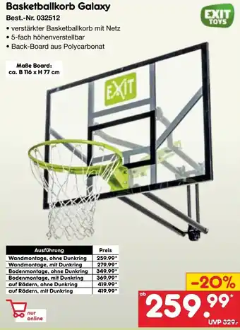 Netto Marken-Discount EXIT TOYS Basketballkorb Galaxy Angebot