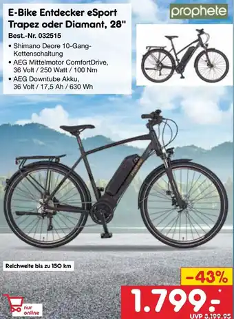 Netto Marken-Discount Prophete E-Bike Entdecker eSport Trapez oder Diamant, 28" Angebot