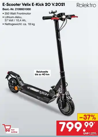 Netto Marken-Discount Rolektro E-Scooter Velix E-Kick 20 V.2021 Angebot