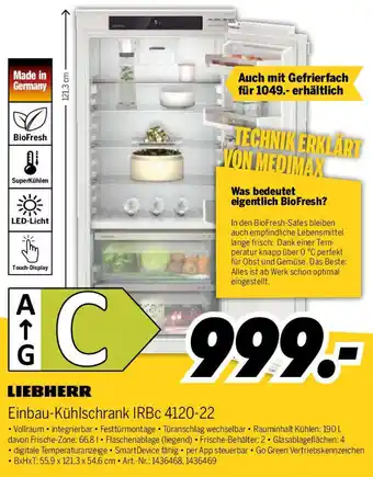 MEDIMAX LIEBHERR Einbau-Kühlschrank IRBC 4120-22 Angebot