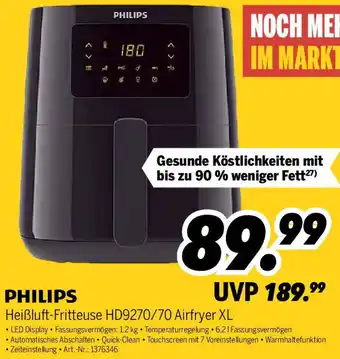 MEDIMAX PHILIPS Heißluft-Fritteuse HD9270/70 Airfryer XL Angebot