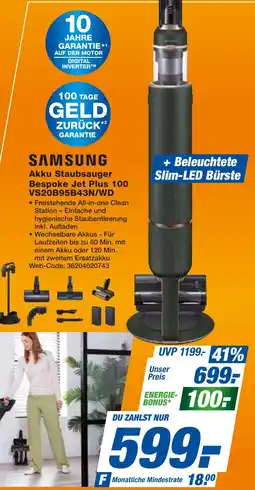 expert Techno Land SAMSUNG Akku Staubsauger Bespoke Jet Plus 100 VS20B95B43N/WD Angebot