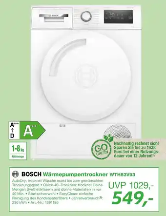 EP Bosch wärmepumpentrockner wth83v93 Angebot