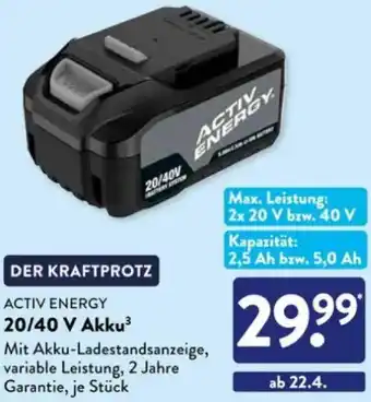 Aldi Süd ACTIV ENERGY 20/40 V Akku Angebot