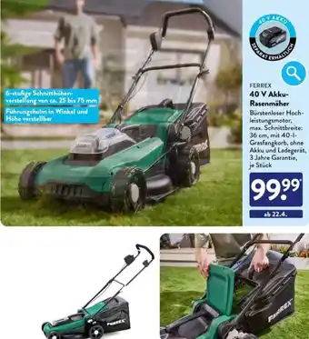 Aldi Süd FERREX 40 V Akku Rasenmäher Angebot