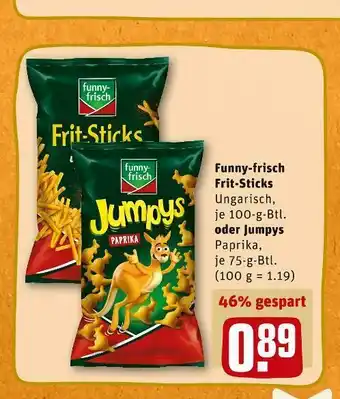 REWE Funny-frisch frit-sticks oder jumpys Angebot