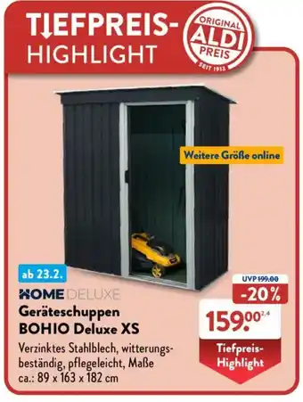 Aldi Nord HOME DELUXE Geräteschuppen BOHIO Deluxe XS Angebot