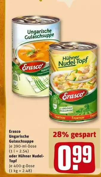 REWE Erasco ungarische gulaschsuppe oder hühner nudel-topf Angebot