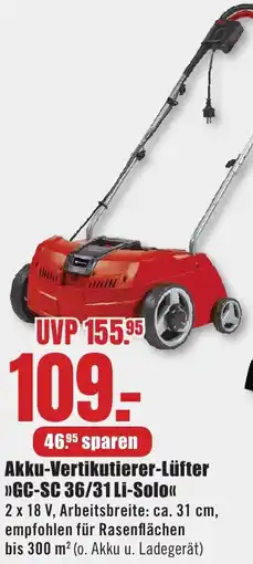 B1 Discount Baumarkt Einhell Akku-Vertikutierer-Lüfter GC-SC 36/31 Li-Solo Angebot