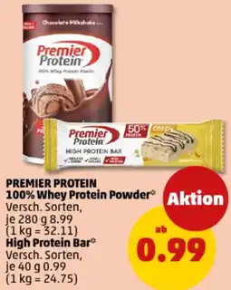 PENNY PREMIER PROTEIN 100% Whey Protein Powder oder High Protein Bar Angebot