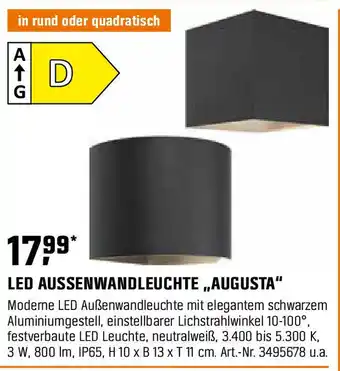 OBI Led aussenwandleuchte „,,augusta" Angebot