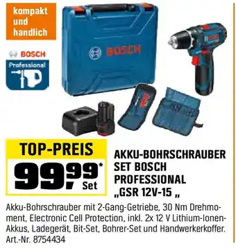 OBI Akku-bohrschrauber SET BOSCH PROFESSIONAL ,,GSR 12V-15,, Angebot